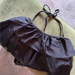 Black Ruffle Halter Swim Top